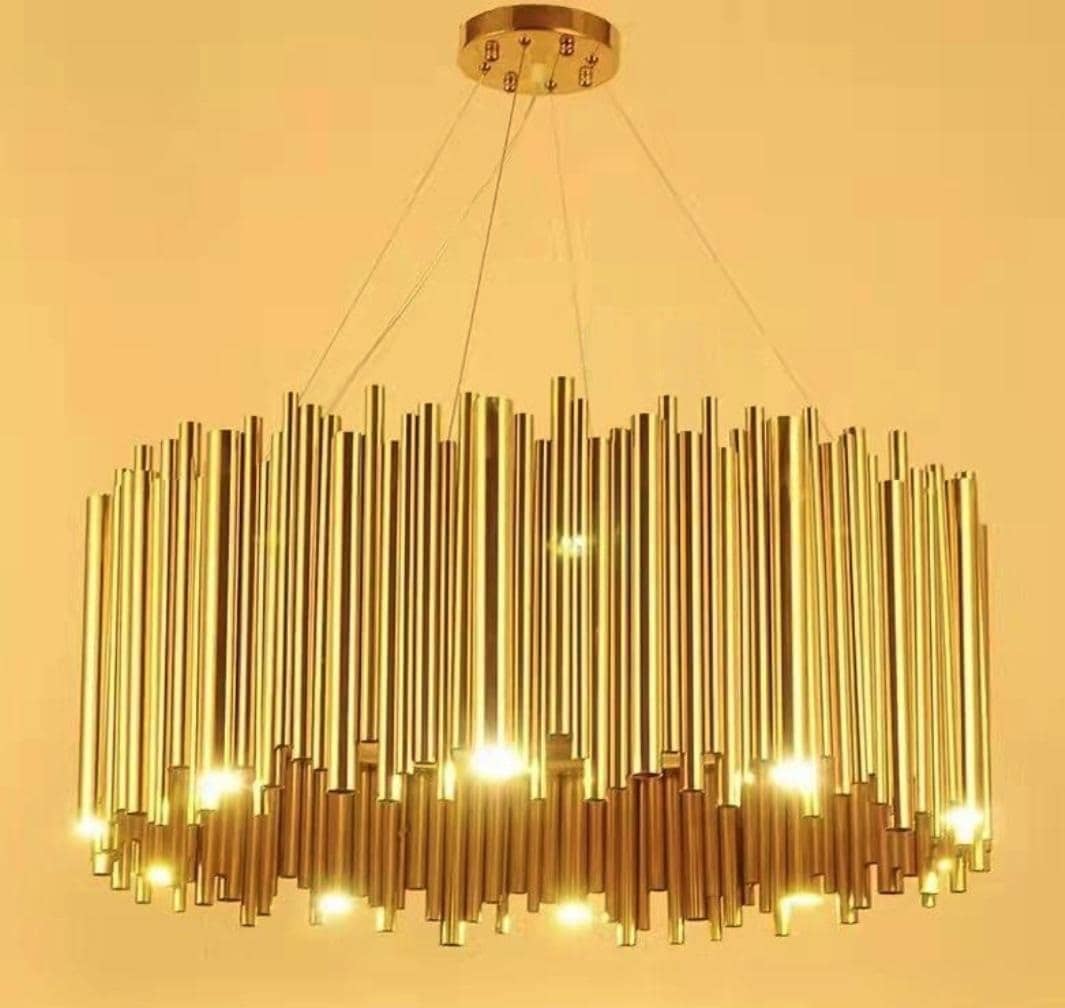 >Big Size Round Shape Golden Finish Metal Rod Chandelier With Height Suspension by Luxuryshing 